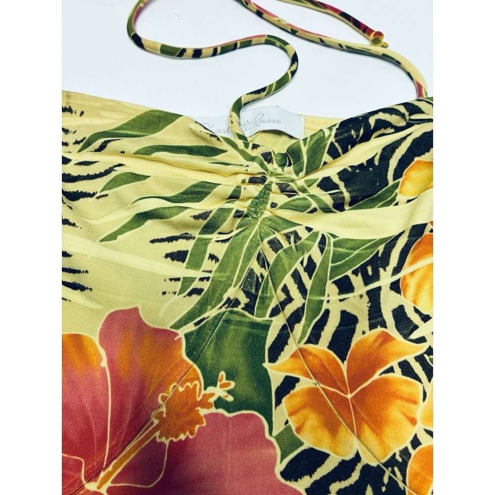 Vintage Y2k 90's Charlotte Russe‎ Women Yellow Halter Top Large Tropical Flowy - Picture 10 of 14